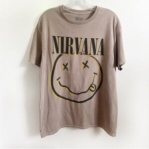 Nirvana T-shirt tan black vintage inspired grunge distressed rock licensed